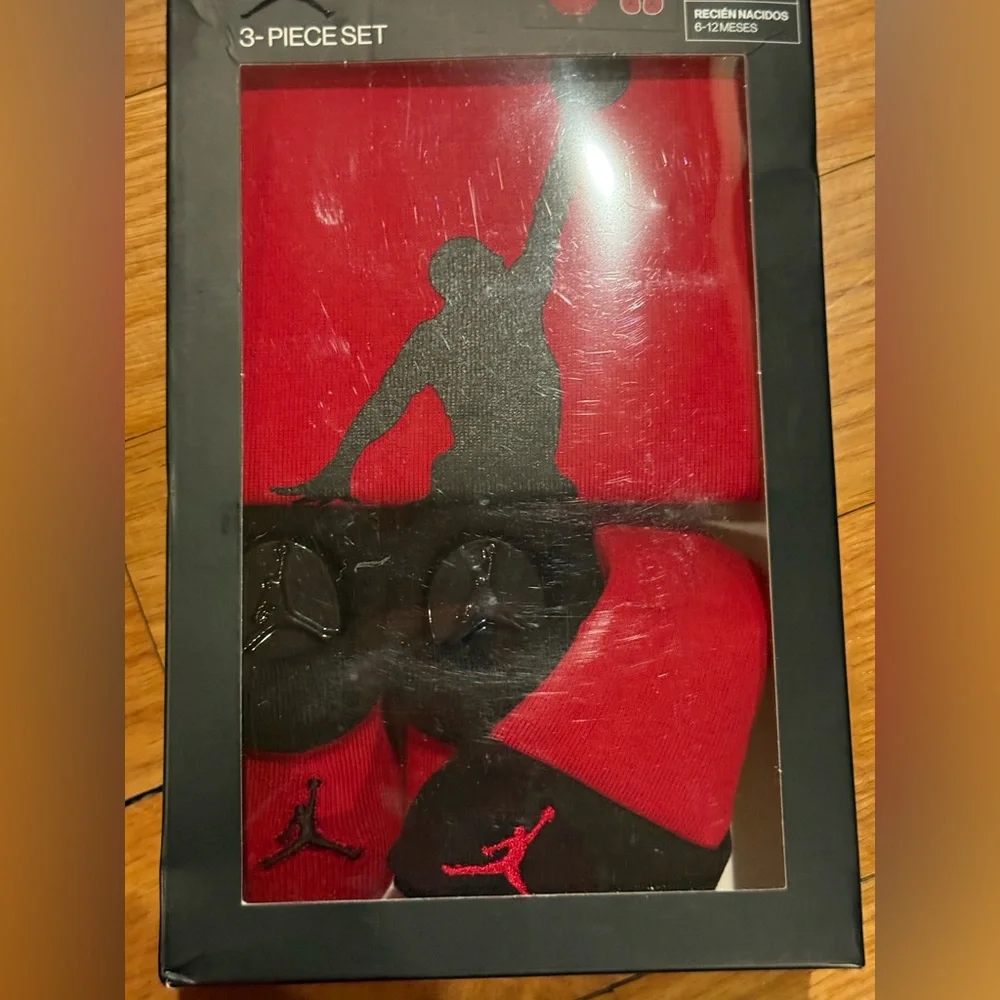 Jordan Red and Black Kids Bodysuit 3 Piece Set